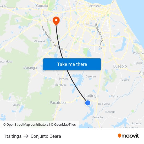 Itaitinga to Conjunto Ceara map