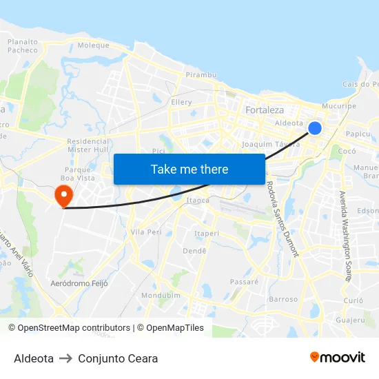 Aldeota to Conjunto Ceara map