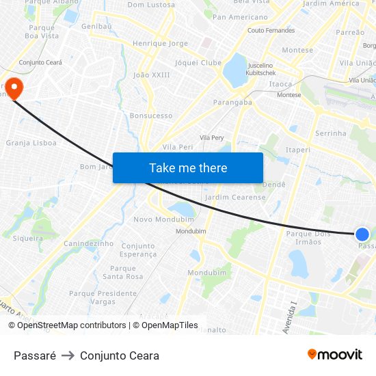 Passaré to Conjunto Ceara map