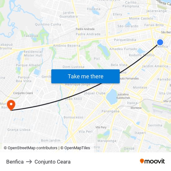 Benfica to Conjunto Ceara map