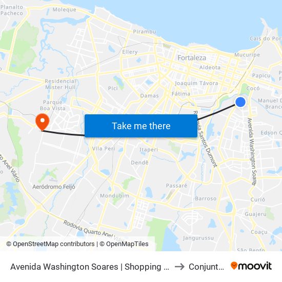 Avenida Washington Soares | Shopping Iguatemi - Edson Queiroz to Conjunto Ceara map