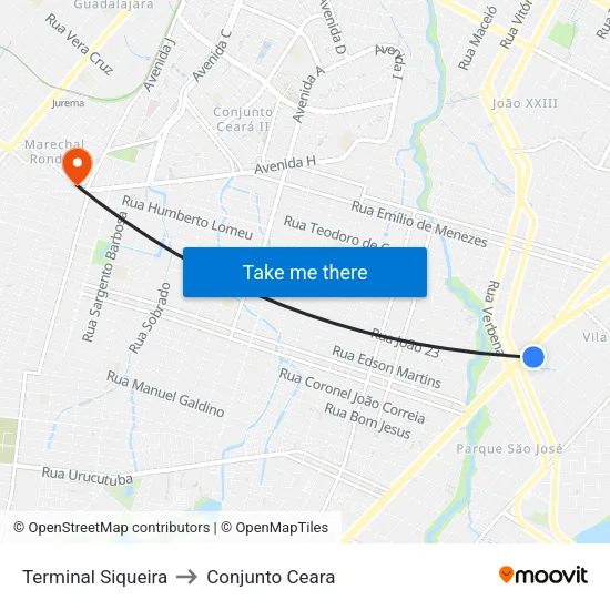 Terminal Siqueira to Conjunto Ceara map
