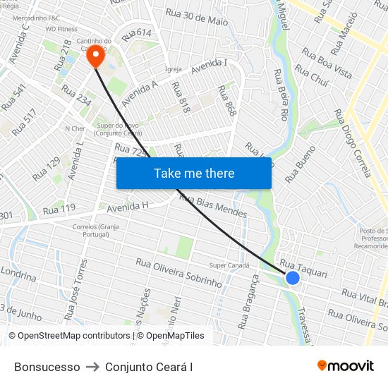 Bonsucesso to Conjunto Ceará I map