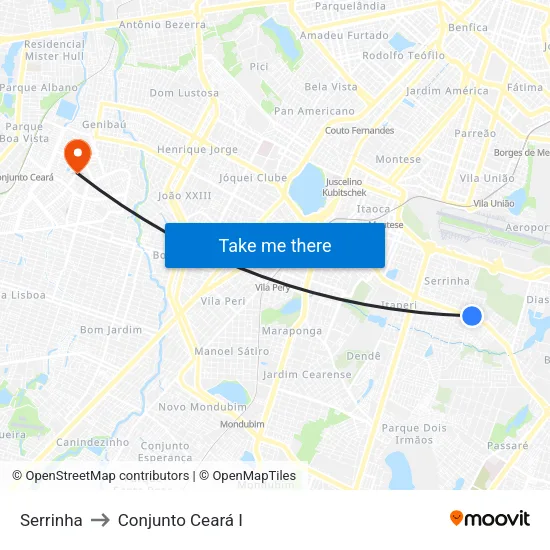 Serrinha to Conjunto Ceará I map