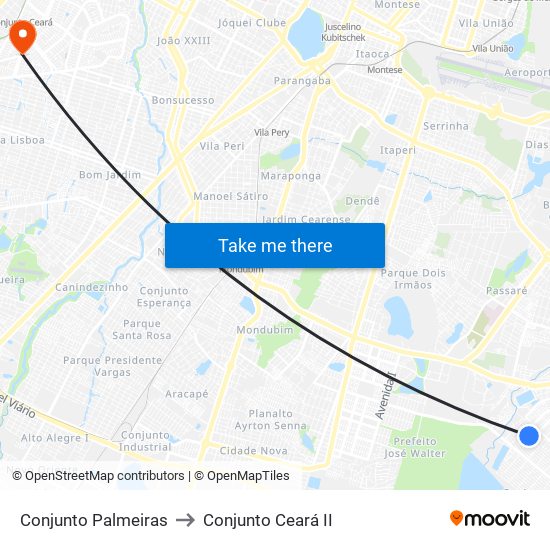 Conjunto Palmeiras to Conjunto Ceará II map