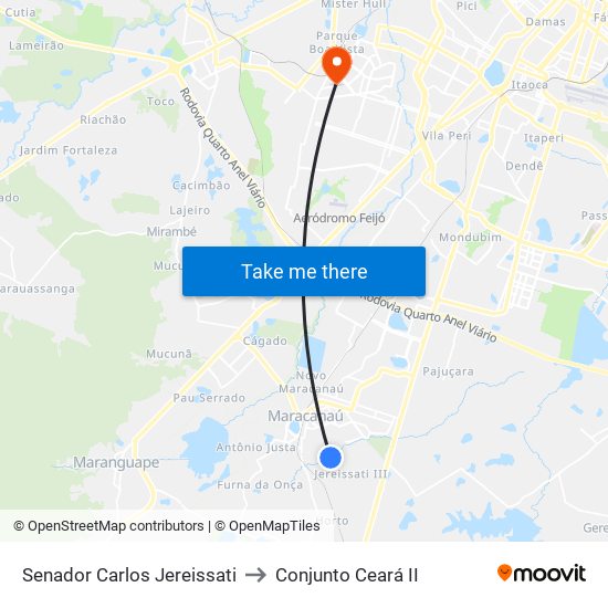 Senador Carlos Jereissati to Conjunto Ceará II map