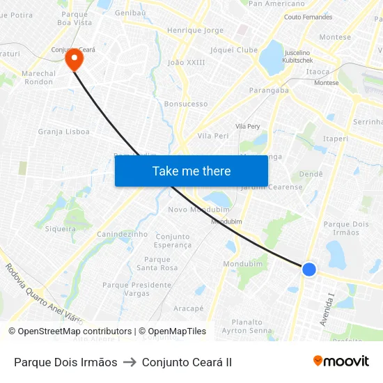 Parque Dois Irmãos to Conjunto Ceará II map