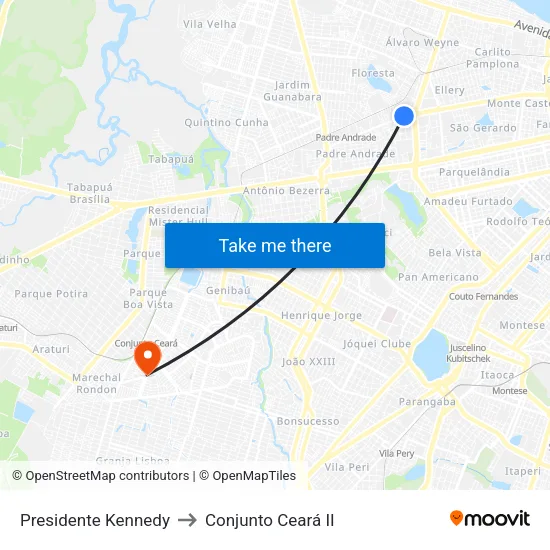 Presidente Kennedy to Conjunto Ceará II map