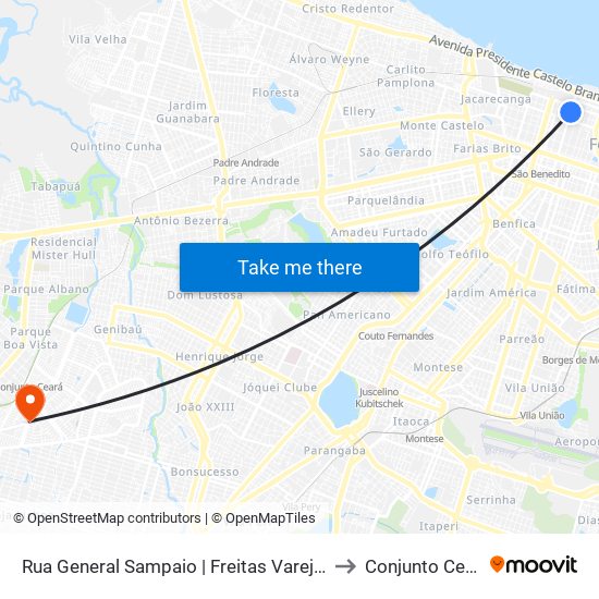 Rua General Sampaio | Freitas Varejo - Centro to Conjunto Ceará II map