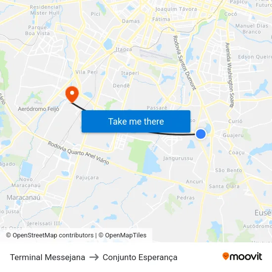 Terminal Messejana to Conjunto Esperança map