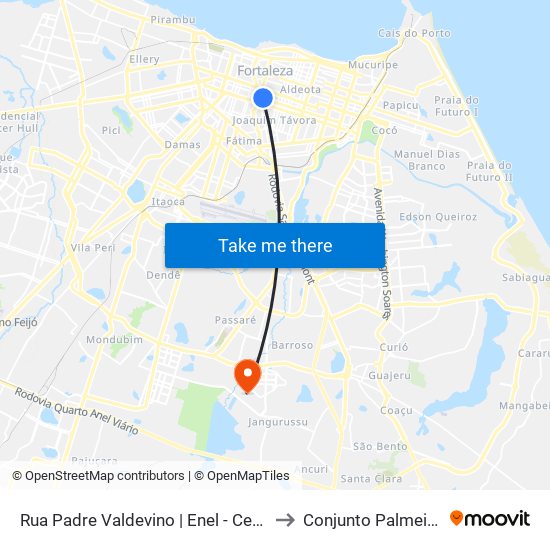 Rua Padre Valdevino | Enel - Centro to Conjunto Palmeiras map