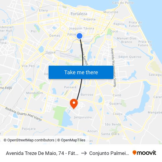 Avenida Treze De Maio, 74 - Fátima to Conjunto Palmeiras map