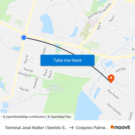 Terminal José Walter | Sentido Sertão to Conjunto Palmeiras map