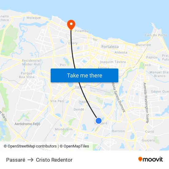 Passaré to Cristo Redentor map