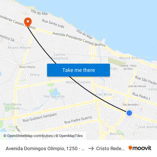 Avenida Domingos Olímpio, 1250 - Benfica to Cristo Redentor map