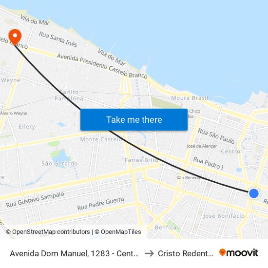 Avenida Dom Manuel, 1283 - Centro to Cristo Redentor map