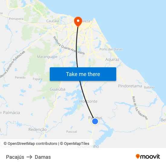 Pacajús to Damas map