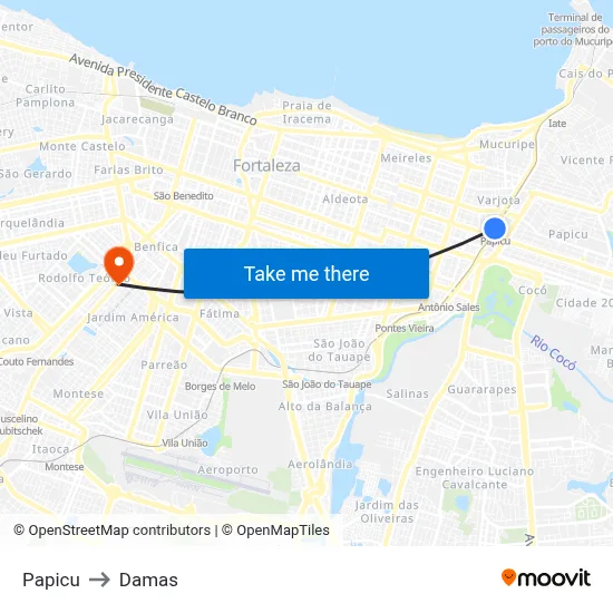 Papicu to Damas map