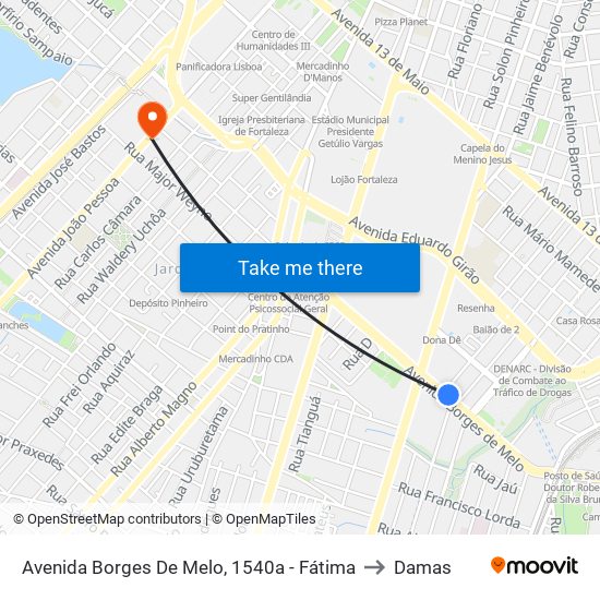 Avenida Borges De Melo, 1540a - Fátima to Damas map