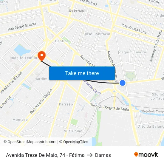 Avenida Treze De Maio, 74 - Fátima to Damas map