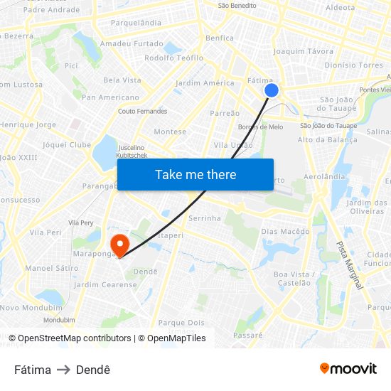 Fátima to Dendê map