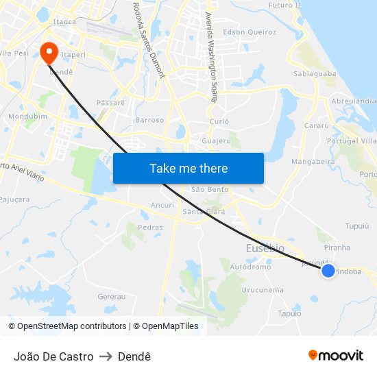 João De Castro to Dendê map