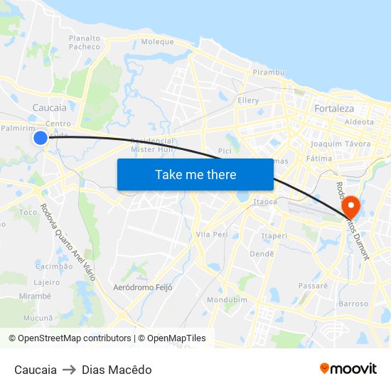 Caucaia to Dias Macêdo map