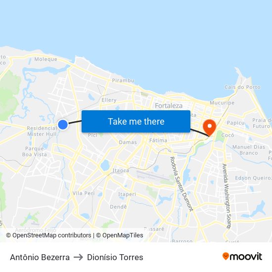 Antônio Bezerra to Dionísio Torres map
