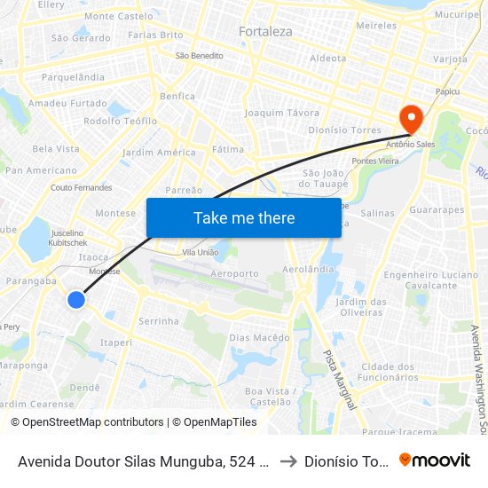 Avenida Doutor Silas Munguba, 524 - Itaperi to Dionísio Torres map