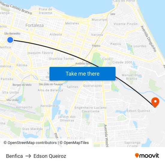 Benfica to Edson Queiroz map