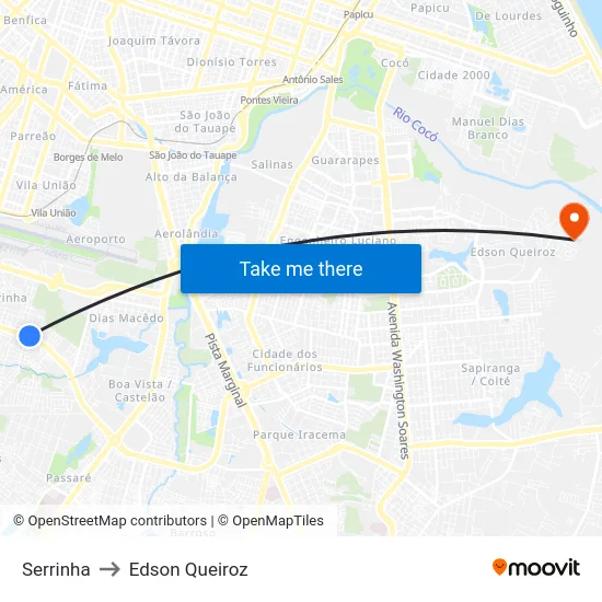 Serrinha to Edson Queiroz map