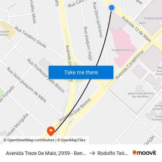 Avenida Treze De Maio, 2959 - Benfica to Rodolfo Teófilo map