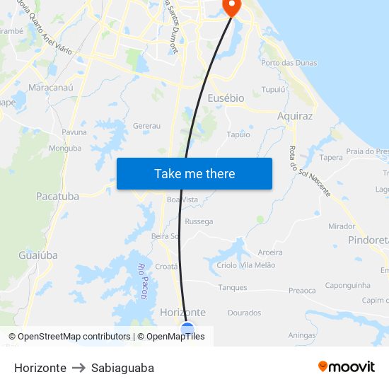 Horizonte to Sabiaguaba map