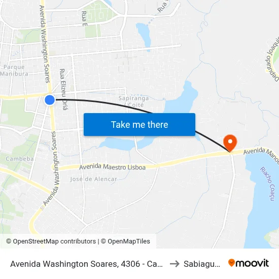 Avenida Washington Soares, 4306 - Cambeba to Sabiaguaba map