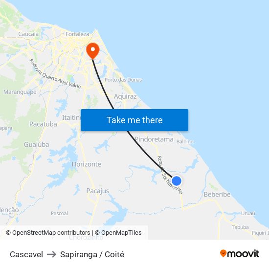 Cascavel to Sapiranga / Coité map