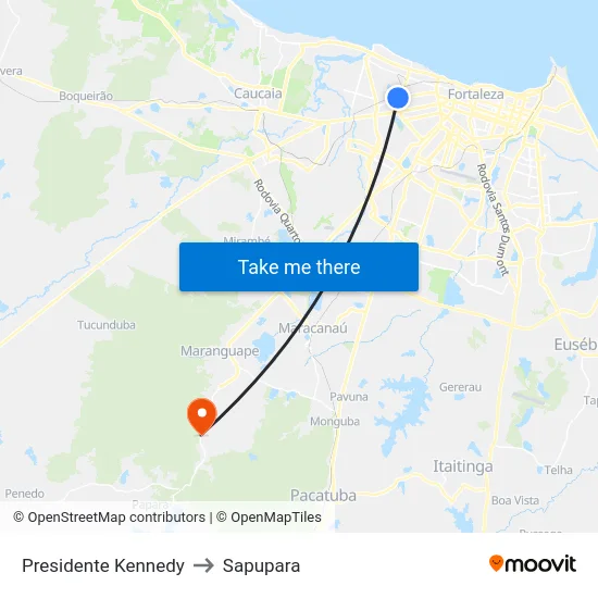 Presidente Kennedy to Sapupara map
