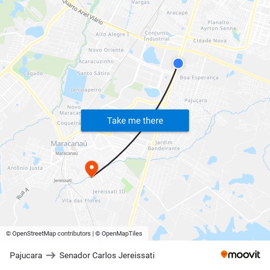 Pajucara to Senador Carlos Jereissati map