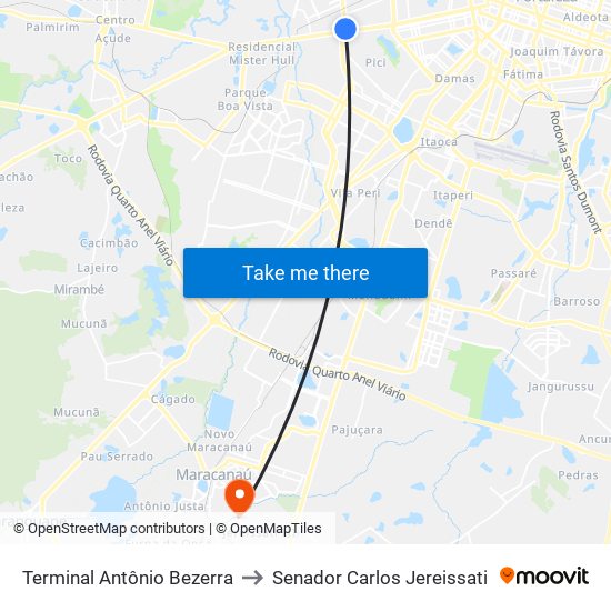 Terminal Antônio Bezerra to Senador Carlos Jereissati map