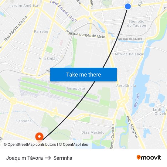 Joaquim Távora to Serrinha map