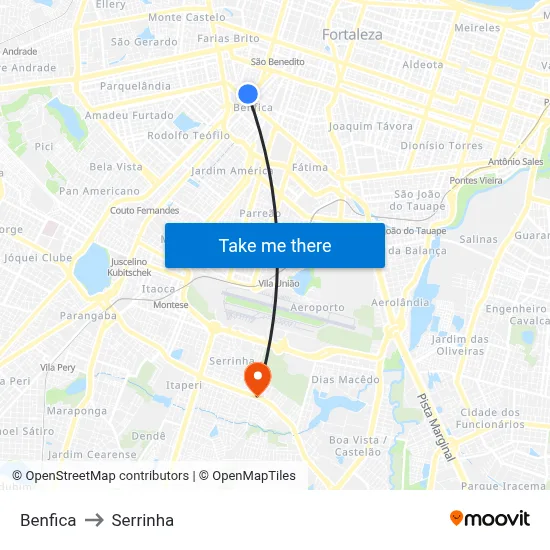 Benfica to Serrinha map