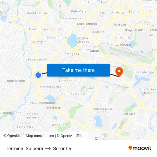 Terminal Siqueira to Serrinha map