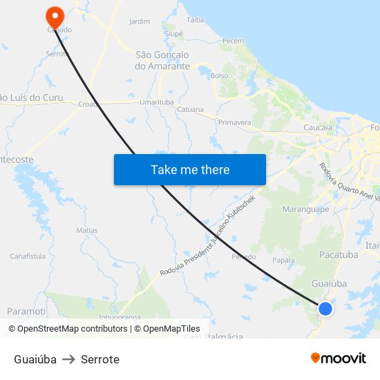 Guaiúba to Serrote map