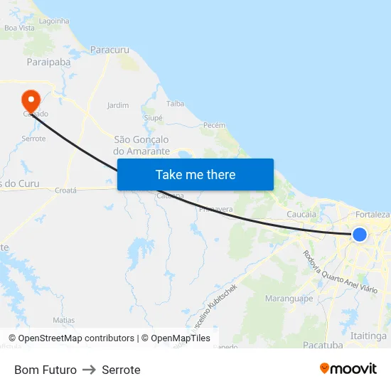 Bom Futuro to Serrote map