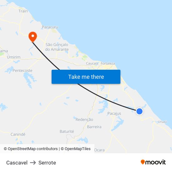 Cascavel to Serrote map