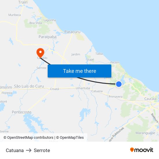 Catuana to Serrote map