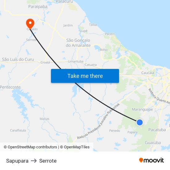 Sapupara to Serrote map