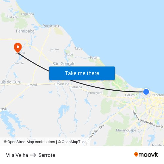 Vila Velha to Serrote map