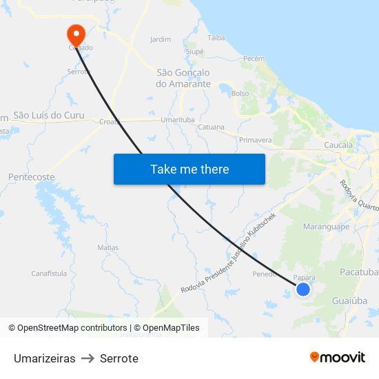 Umarizeiras to Serrote map
