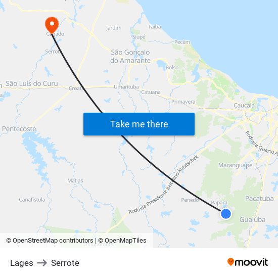 Lages to Serrote map