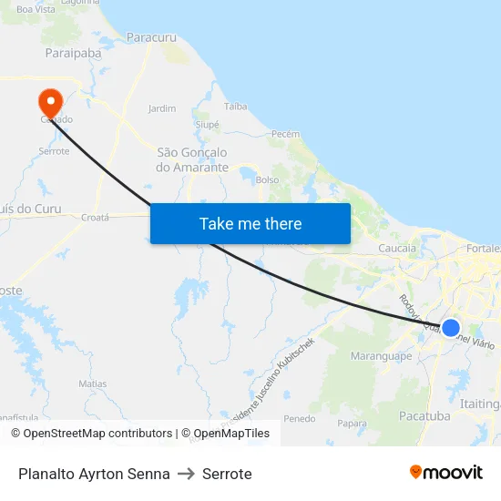 Planalto Ayrton Senna to Serrote map